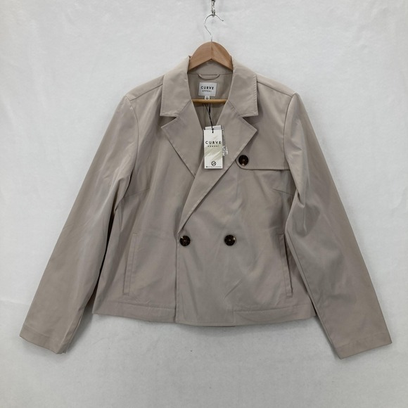 Curve Appeal Jacket Womens Large Bone Double Breasted Peacoat Lined NWT Short - Picture 1 of 15